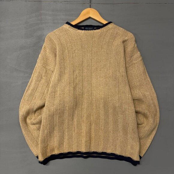 RARE Tommy Hilfiger Vintage Beige 100% Cotton Chunky Sweater Size Large - Picture 1 of 5